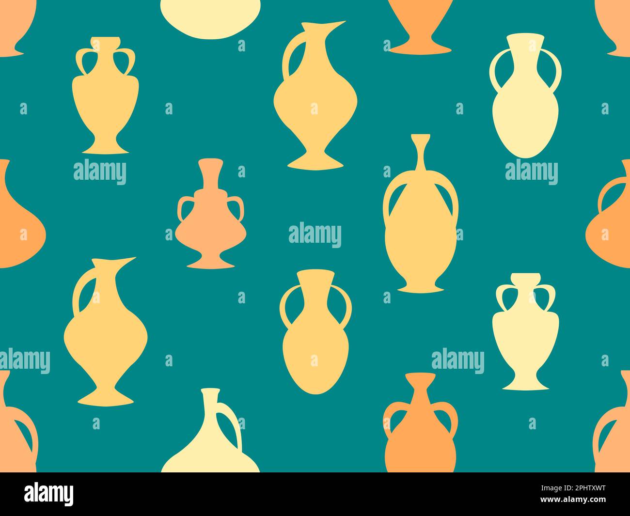 Amphora seamless pattern in vintage style. Ancient Greek jugs and