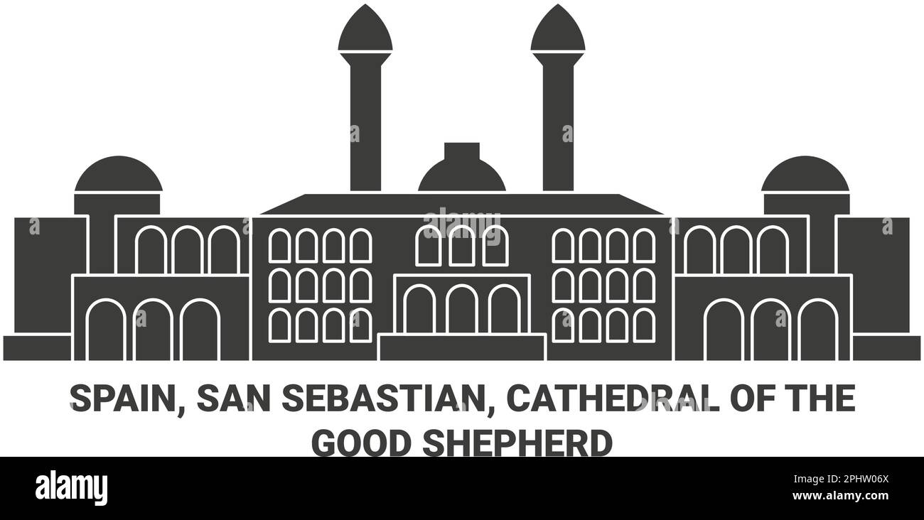 Spain, San Sebastian, Cathedral Of The Good Shepherd travel landmark vector illustration Stock Vector
