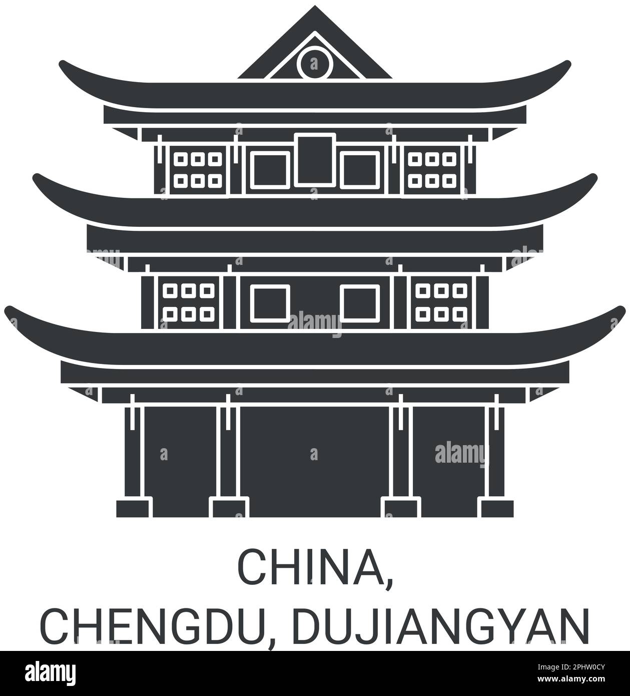 China, Chengdu, Dujiangyan travel landmark vector illustration Stock Vector