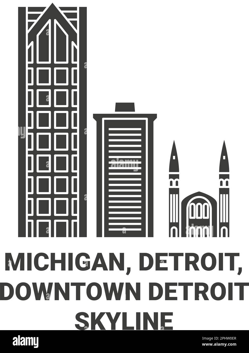 United States, Michigan, Detroit, Downtown Detroit Skyline travel landmark vector illustration Stock Vector