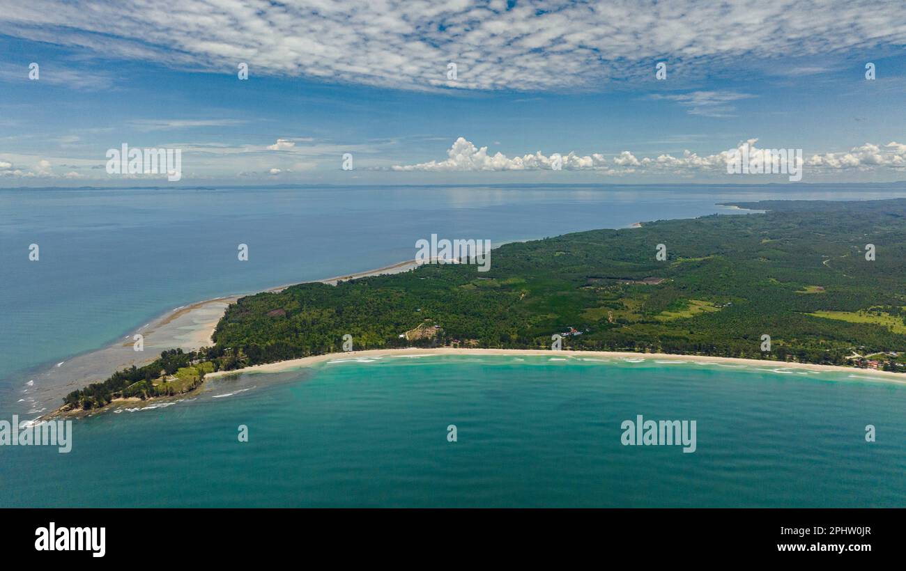 Aerial view of beautiful tropical beach and blue sea. Kalampunian beach ...