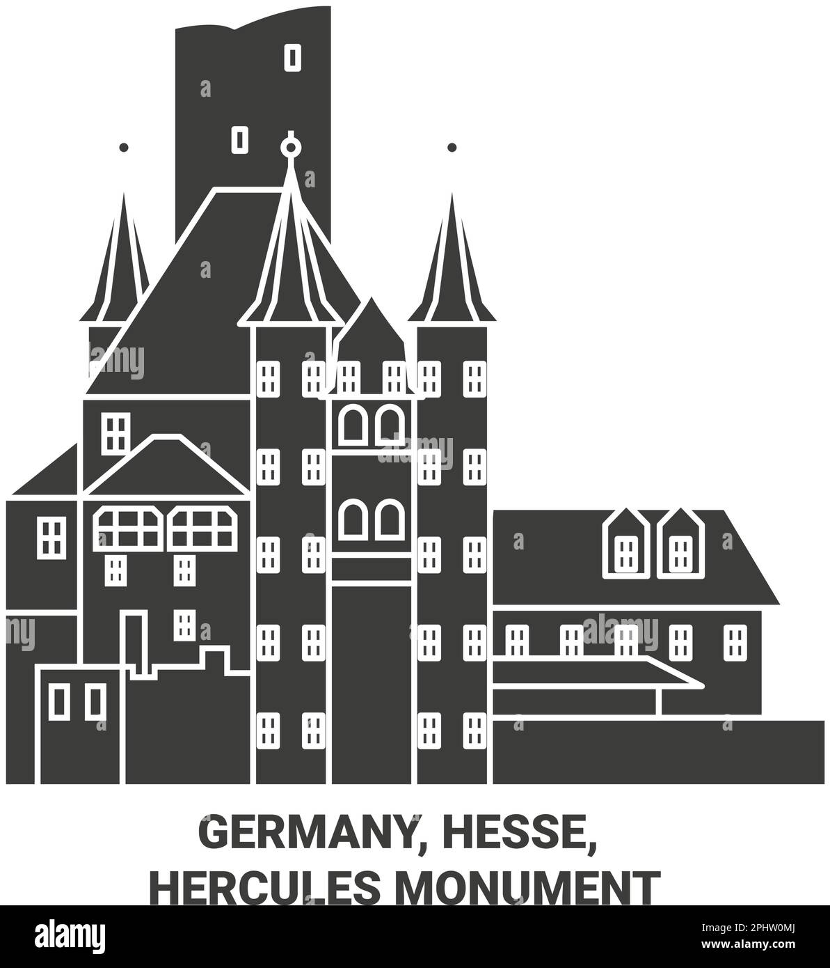 Germany, Hesse, Hercules Monument travel landmark vector illustration Stock Vector