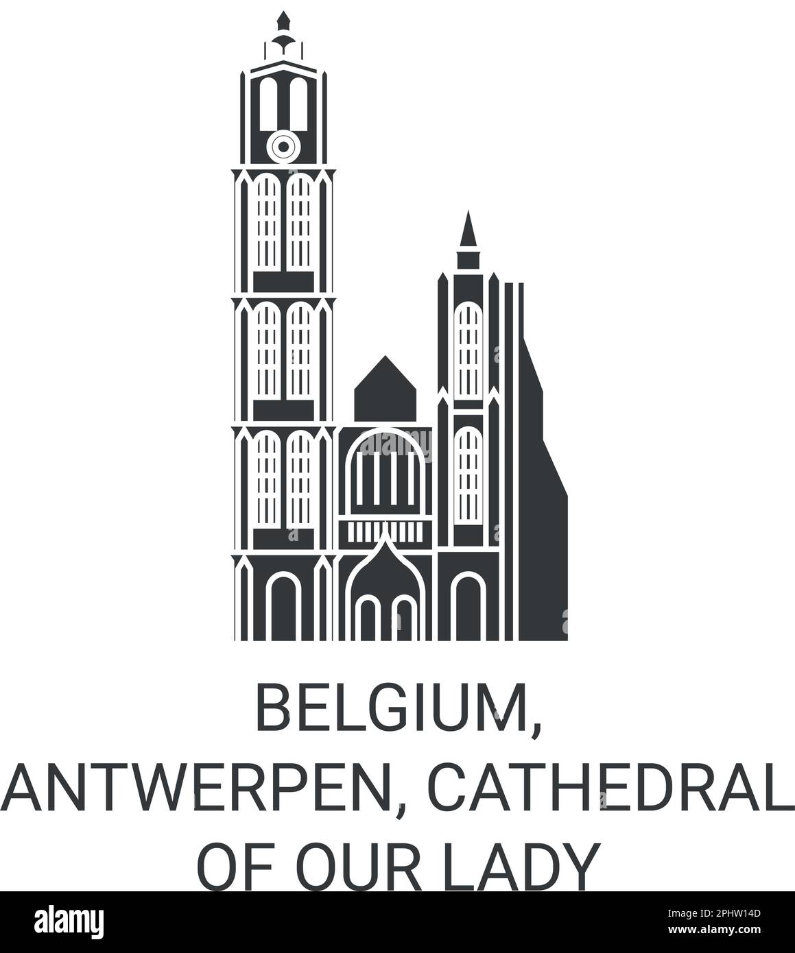 Belgium, Antwerpen, Cathedral Of Our Lady travel landmark vector illustration Stock Vector