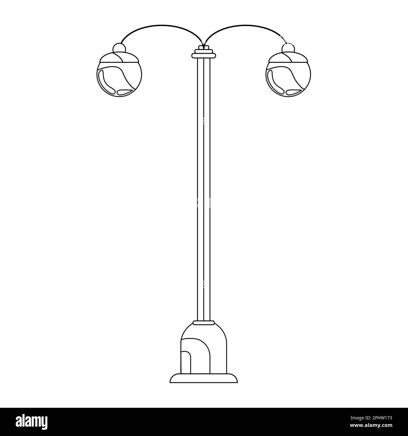 Streetlamp in outline style. Urban road lights. Classic park street lamppost. Vector illustration isolated on white background. Stock Vector
