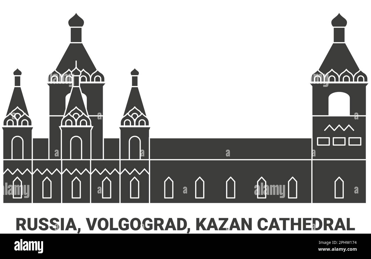 Russia, Volgograd, Kazan Cathedral, travel landmark vector illustration Stock Vector