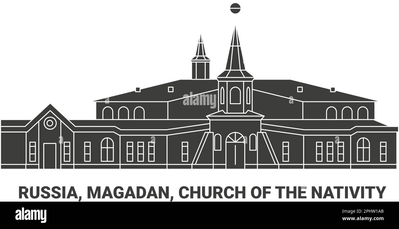 Russia, Magadan, Church Of The Nativity, travel landmark vector illustration Stock Vector