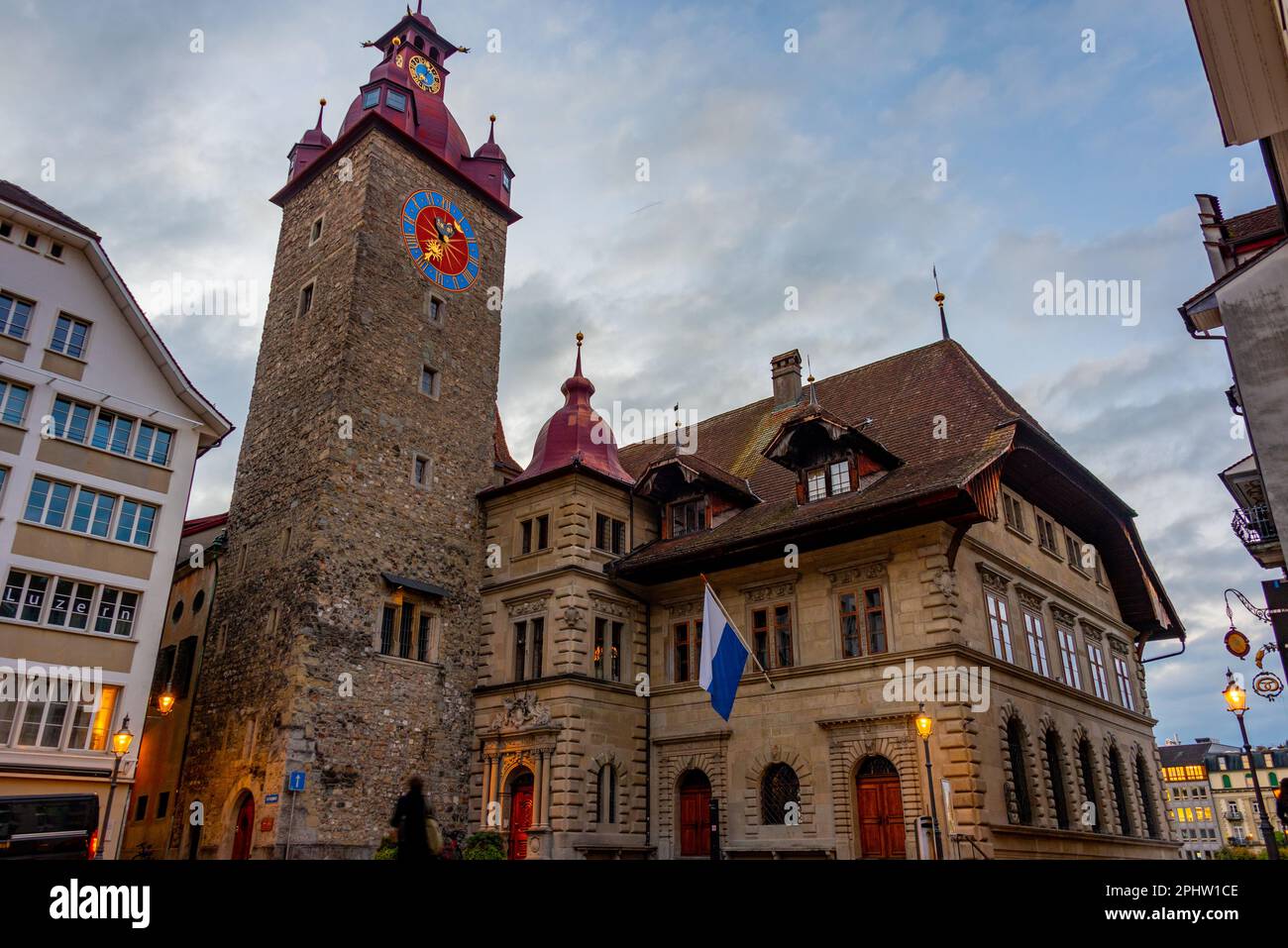 Night view of a town hall in the old town of Luzern, Switzerland. Stock Photo