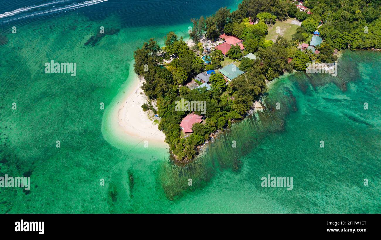 Manukan Island with a beautiful sandy beach. Tunku Abdul Rahman National Park. Kota Kinabalu, Sabah, Malaysia. Stock Photo