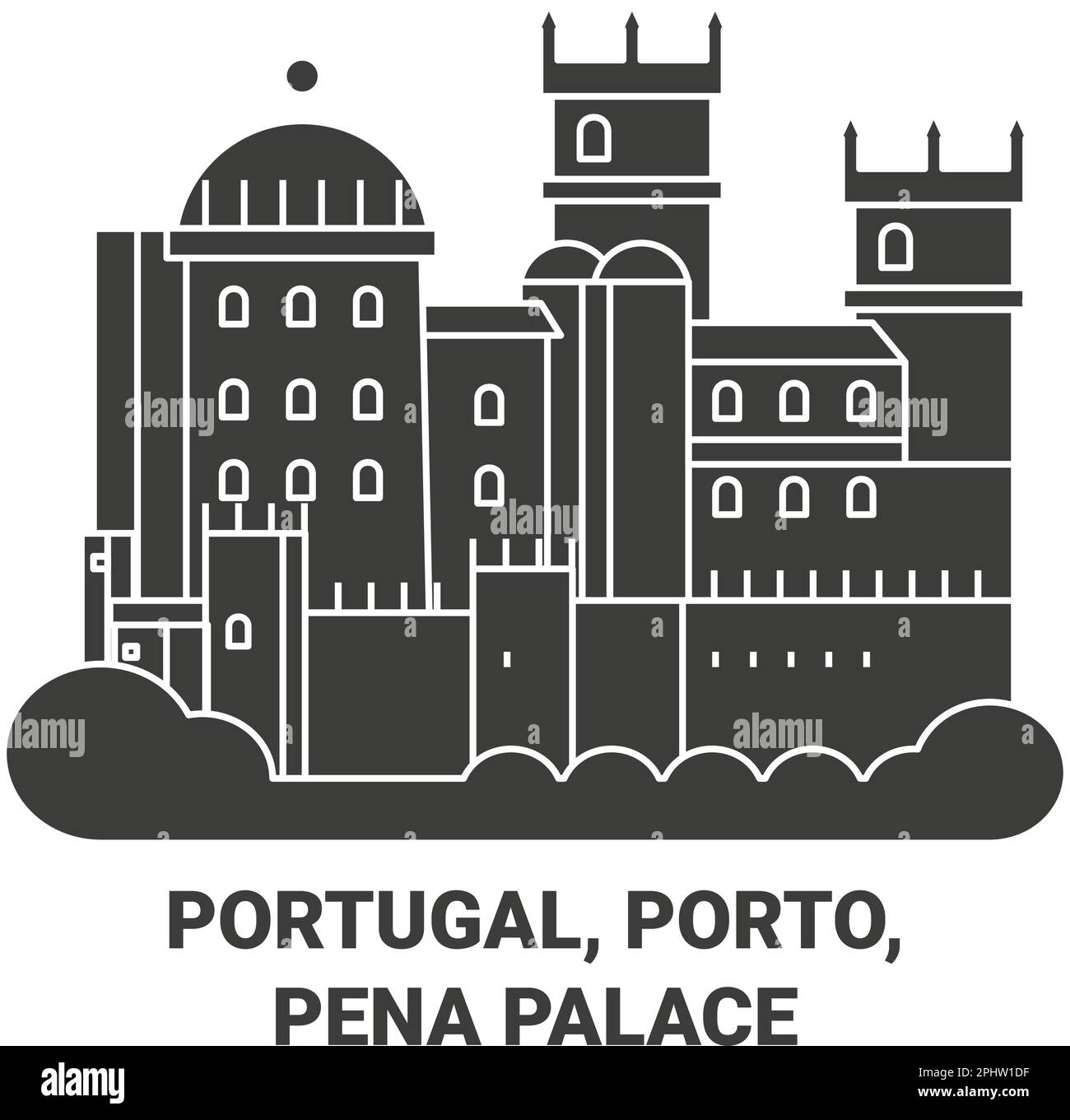 Portugal, Porto, Pena Palace travel landmark vector illustration Stock Vector