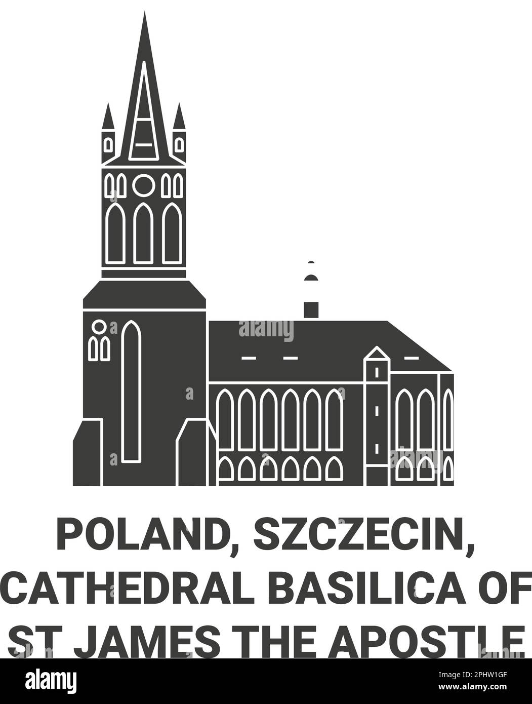 Poland, Szczecin, Cathedral Basilica Of St James The Apostle travel landmark vector illustration Stock Vector