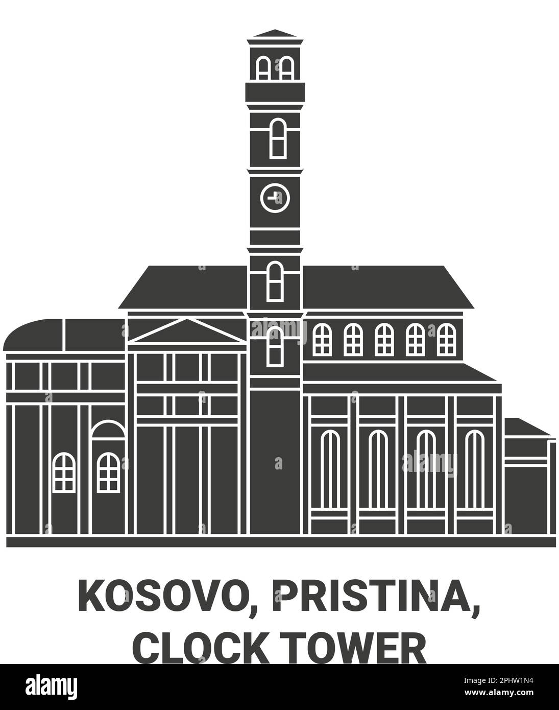 Kosovo, Pristina, Clock Tower travel landmark vector illustration Stock Vector