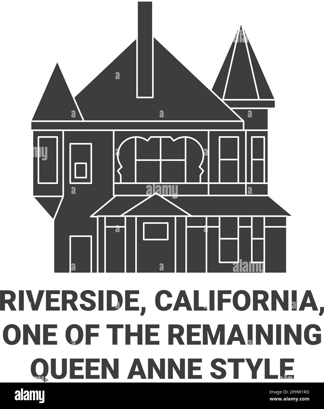 United States, Riverside, California, One Of The Remaining Queen Anne Style travel landmark vector illustration Stock Vector