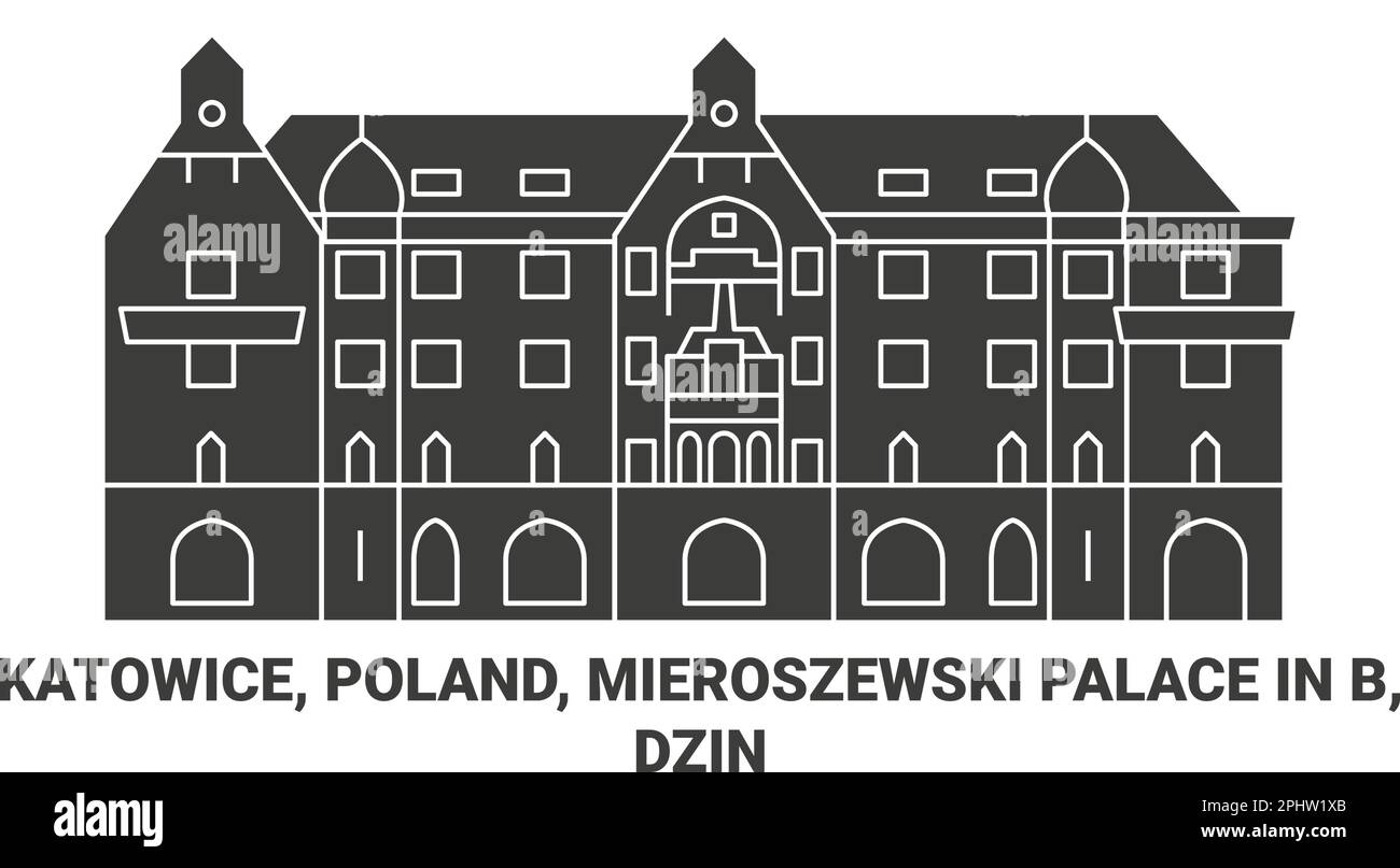 Poland, Katowice, Mieroszewski Palace In B, Dzin travel landmark vector illustration Stock Vector