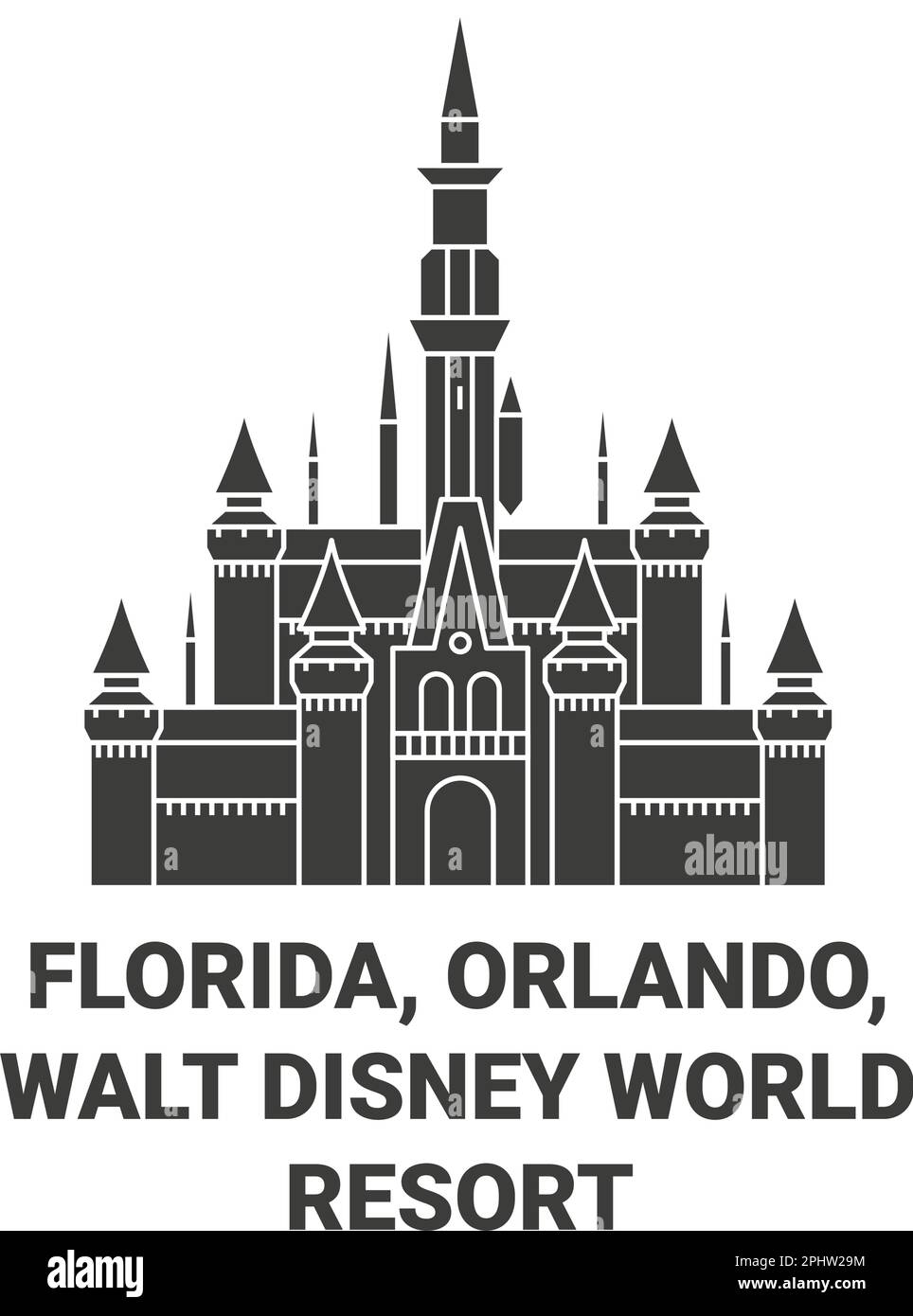 United States, Florida, Orlando, Walt Disney World Resort travel landmark vector illustration Stock Vector