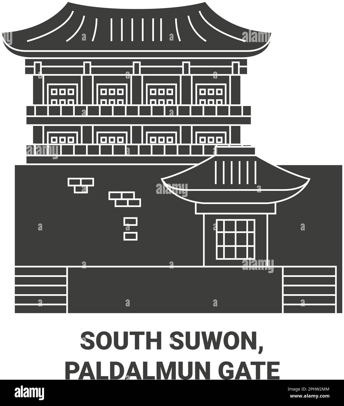 South Korea, South Suwon, Paldalmun Gate travel landmark vector illustration Stock Vector