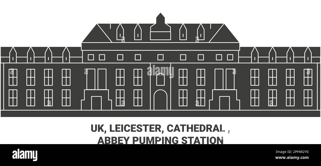 Uk, Leicester, Cathedral , Abbey Pumping Station travel landmark vector illustration Stock Vector