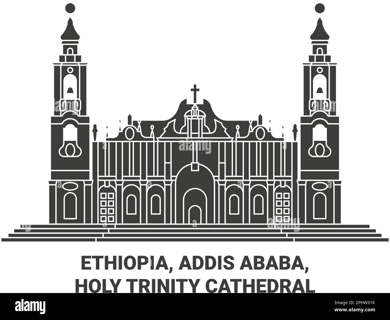 Ethiopia, Addis Ababa, Holy Trinity Cathedral travel landmark vector illustration Stock Vector