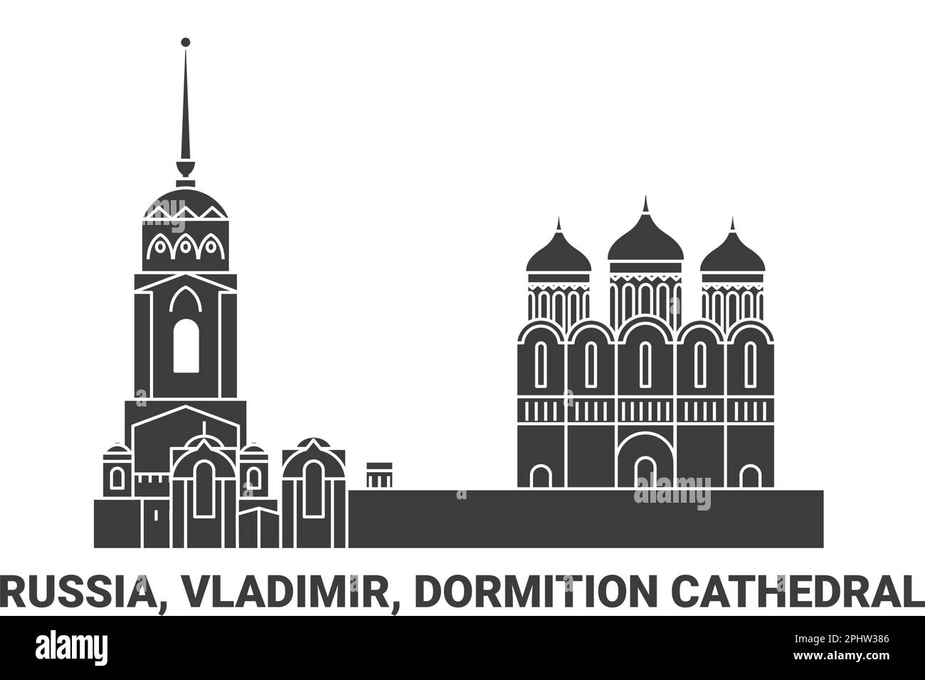 Russia, Vladimir, Dormition Cathedral, travel landmark vector illustration Stock Vector