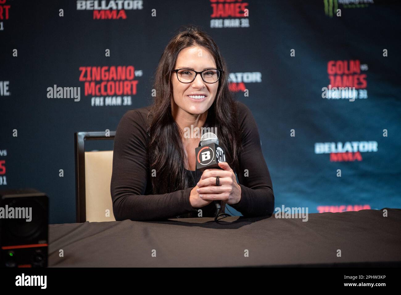 Temecula, Ca, California, USA. 29th Mar, 2023. Temecula, CA - March 28th: Cat Zingano addresses the media at the Bellator 293 Golm vs James at Pechanga Resort and Casino on March 31st, 2023 in Temecula, California, USA. (Credit Image: © Matt Davies/PX Imagens via ZUMA Press Wire) EDITORIAL USAGE ONLY! Not for Commercial USAGE! Stock Photo