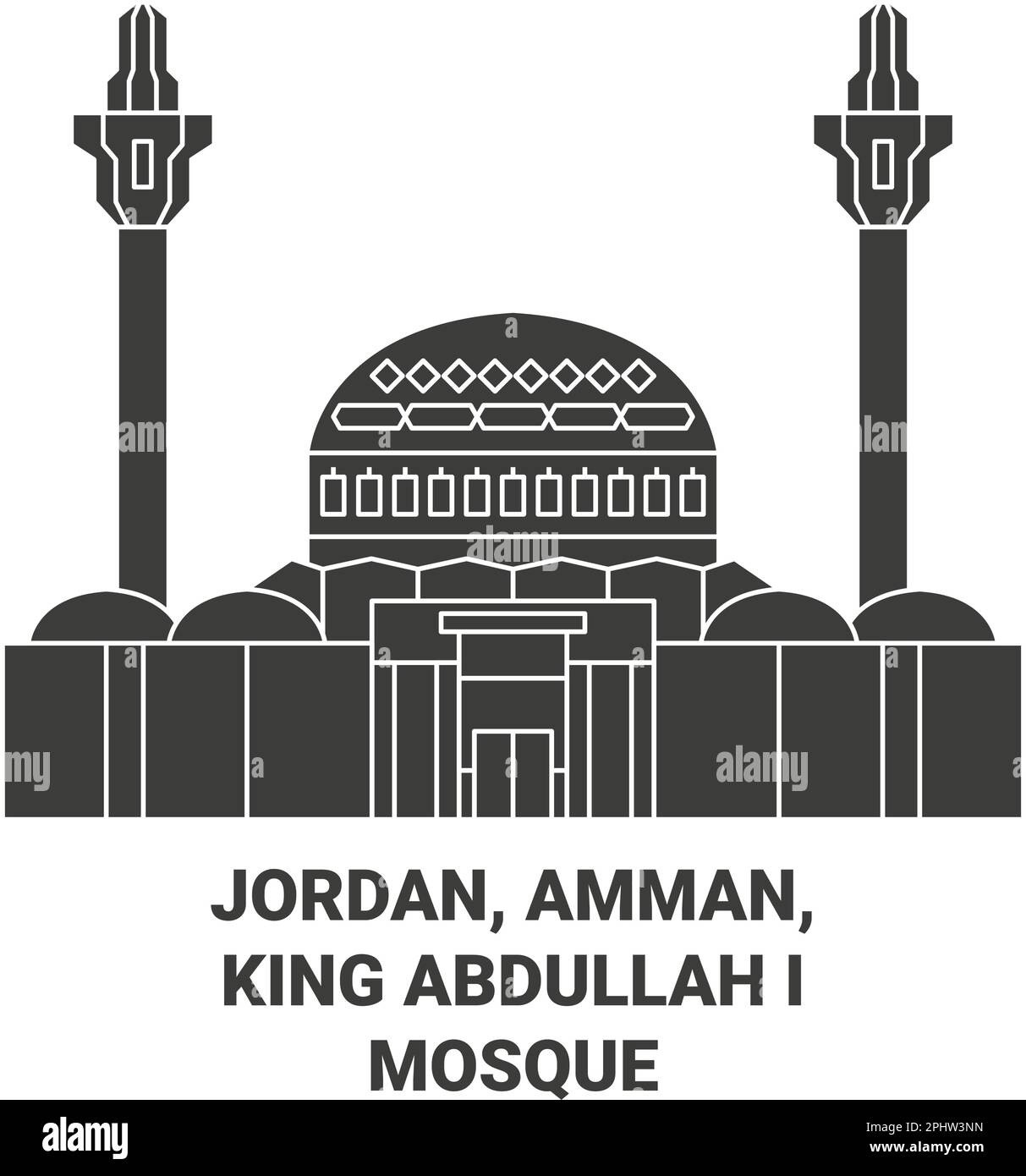 Jordan, Amman, King Abdullah I Mosque travel landmark vector illustration Stock Vector