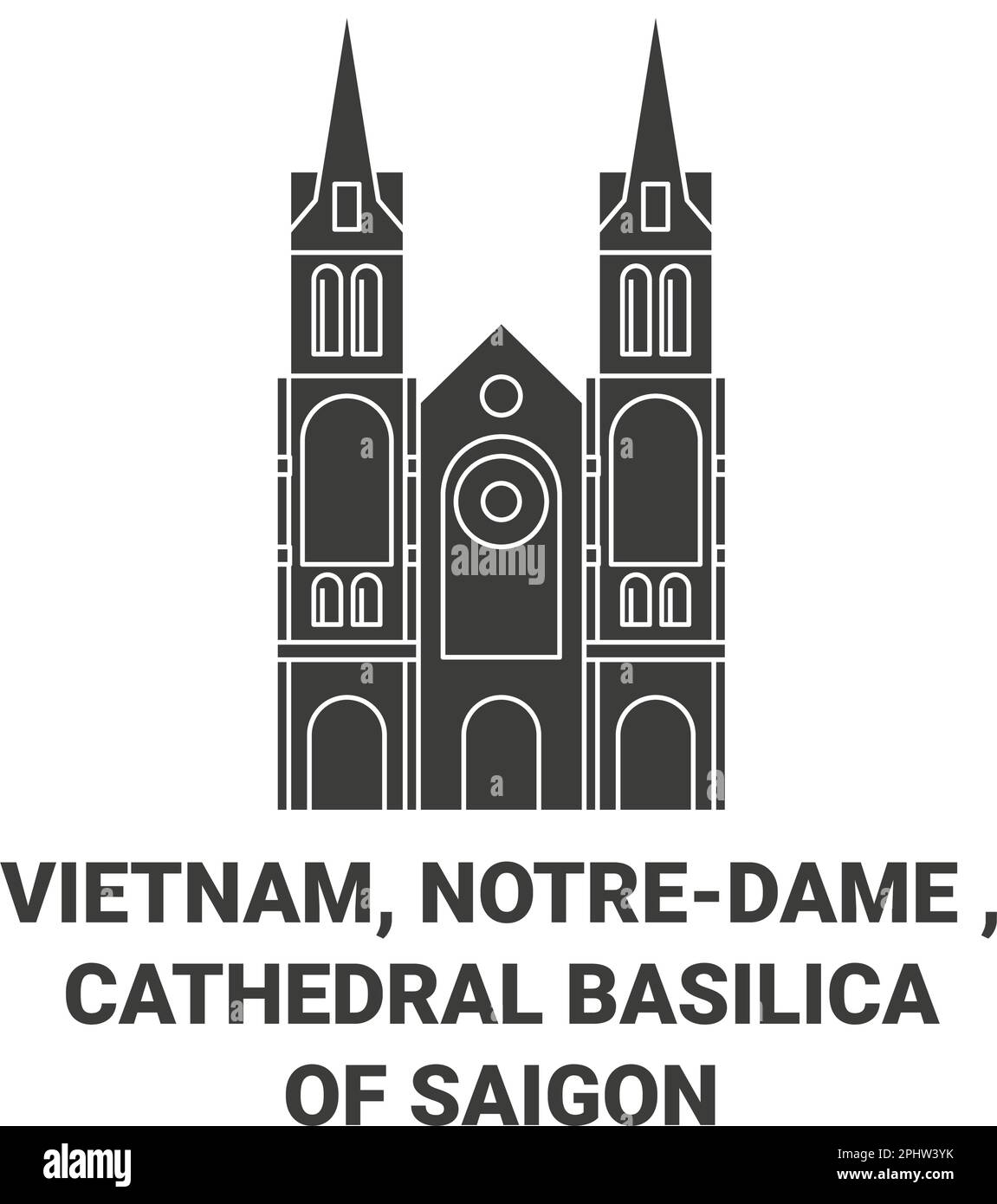 Vietnam, Notredame , Cathedral Basilica Of Saigon travel landmark vector illustration Stock Vector