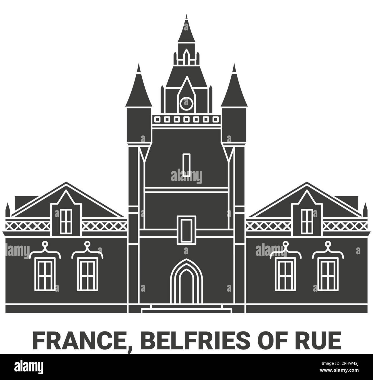 France, Belfries Of Rue travel landmark vector illustration Stock Vector