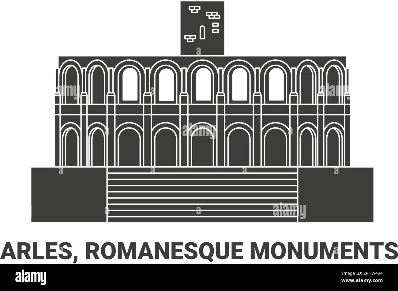 France, Arles, Romanesque Monuments, travel landmark vector illustration Stock Vector