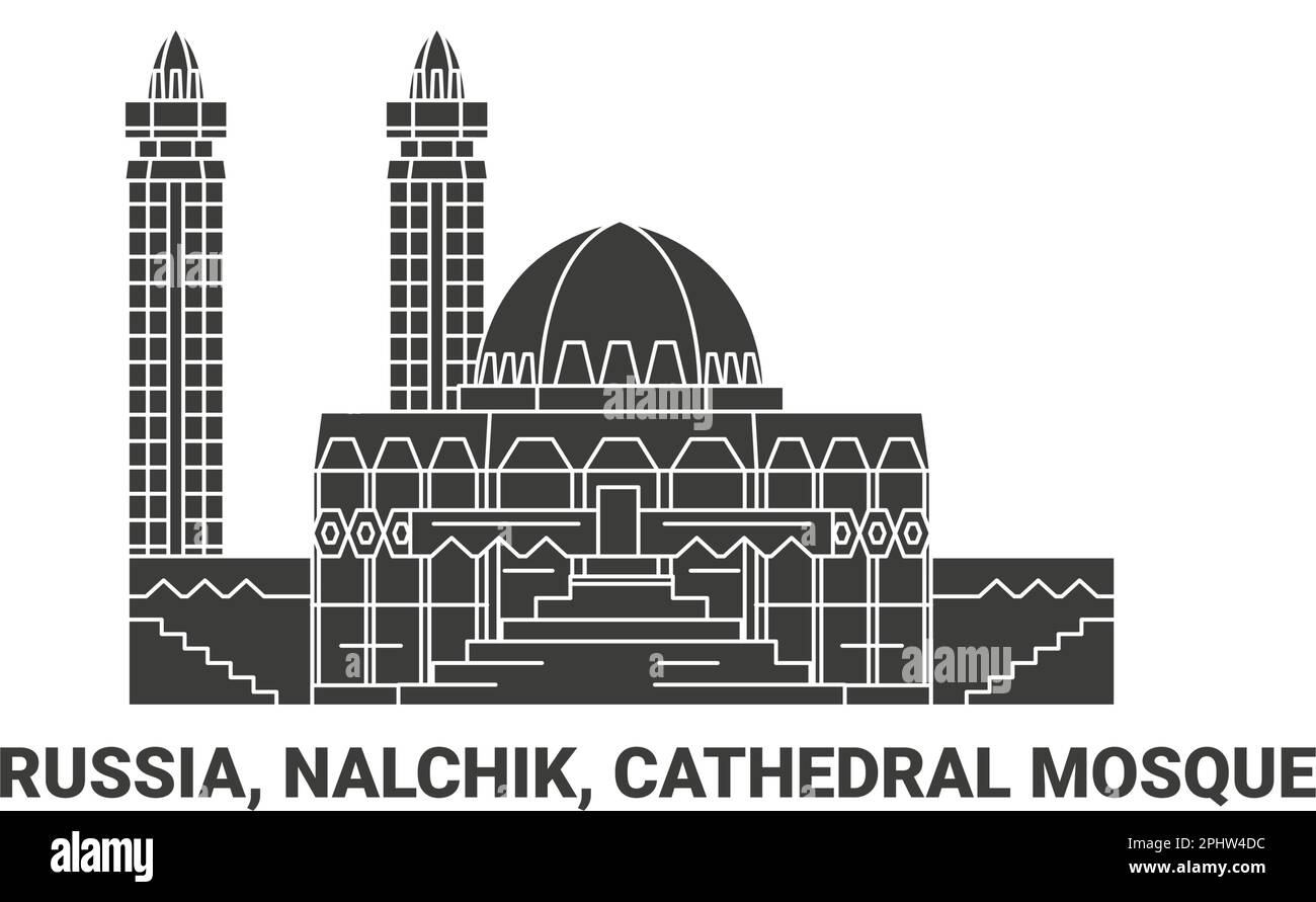 Russia, Nalchik, Cathedral Mosque travel landmark vector illustration Stock Vector