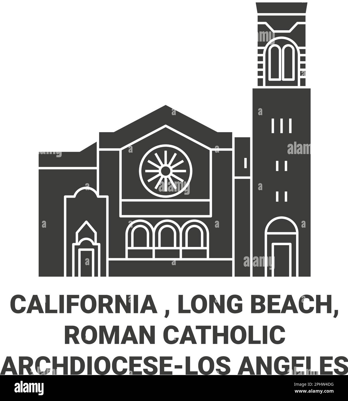 United States, California , Long Beach, Roman Catholic Archdioceselos Angeles travel landmark vector illustration Stock Vector