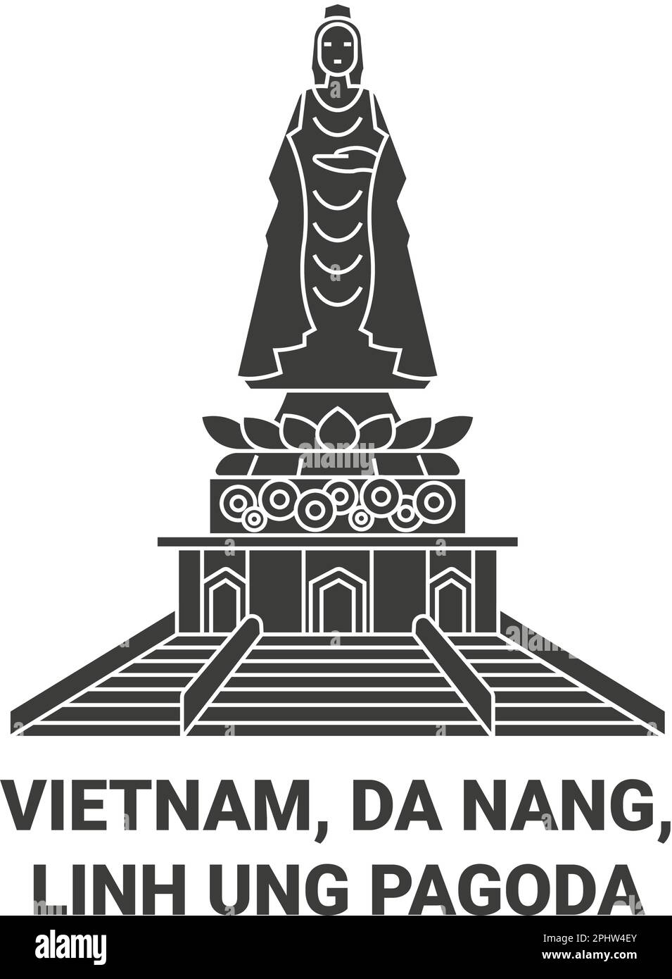 Vietnam, Da Nang, Linh Ung Pagoda travel landmark vector illustration Stock Vector