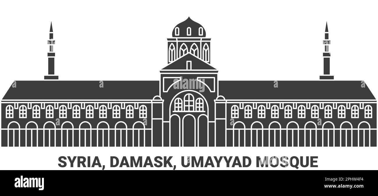 Syria, Damask, Umayyad Mosque, travel landmark vector illustration Stock Vector