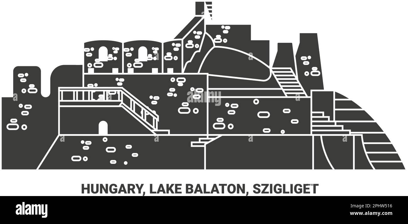 Hungary, Lake Balaton, Szigliget travel landmark vector illustration Stock Vector