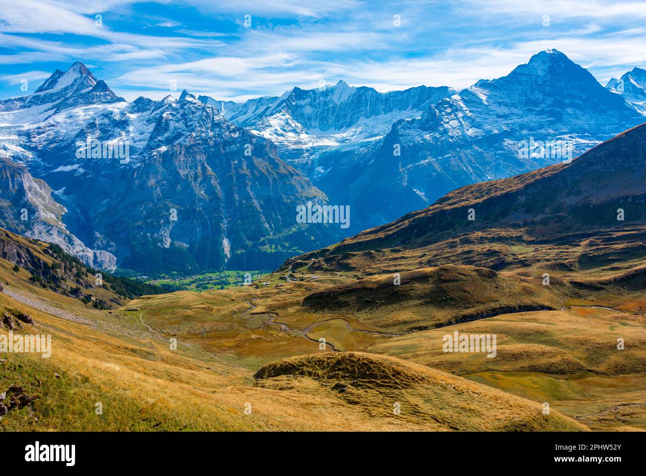 Panorama of the Alps over Grindelwald village in Switzerland Stock ...