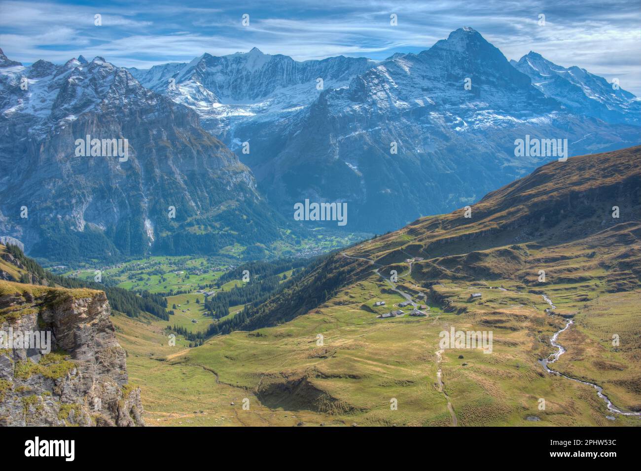 Panorama of the Alps over Grindelwald village in Switzerland Stock ...