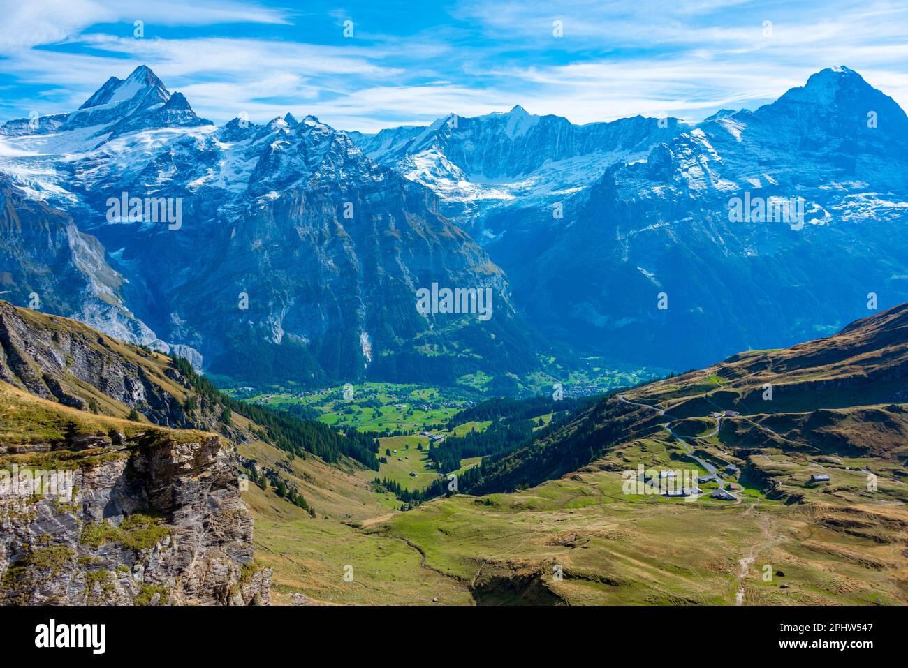 Panorama of the Alps over Grindelwald village in Switzerland Stock ...