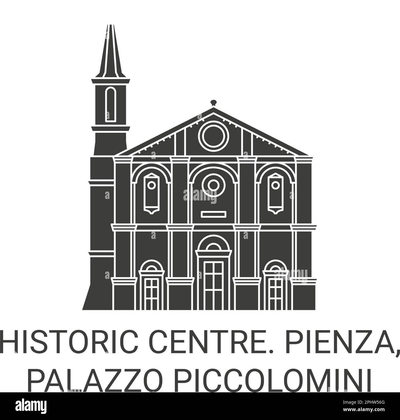 Italy, Pienza, Palazzo Piccolomini travel landmark vector illustration Stock Vector