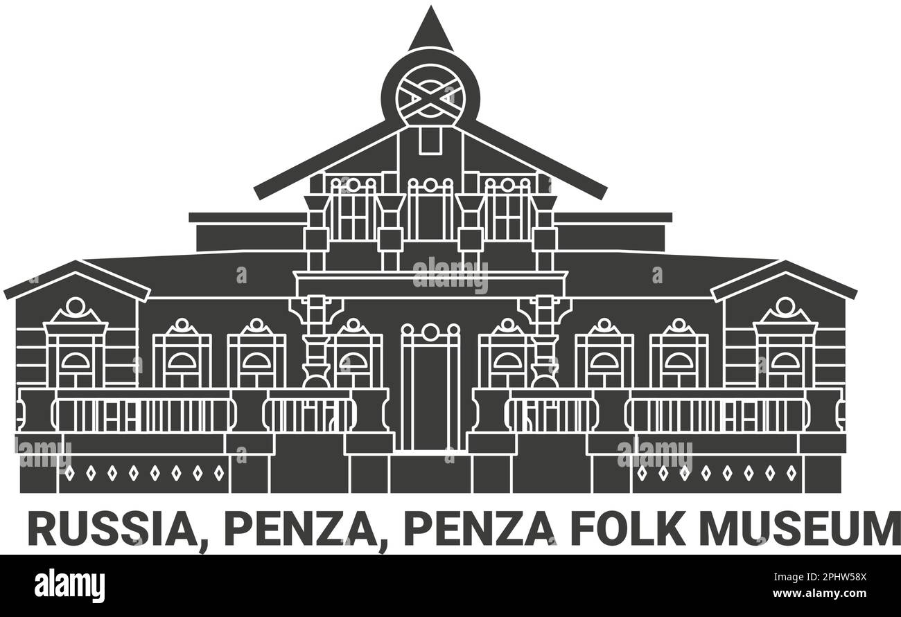 Russia, Penza, Penza Folk Museum, travel landmark vector illustration Stock Vector
