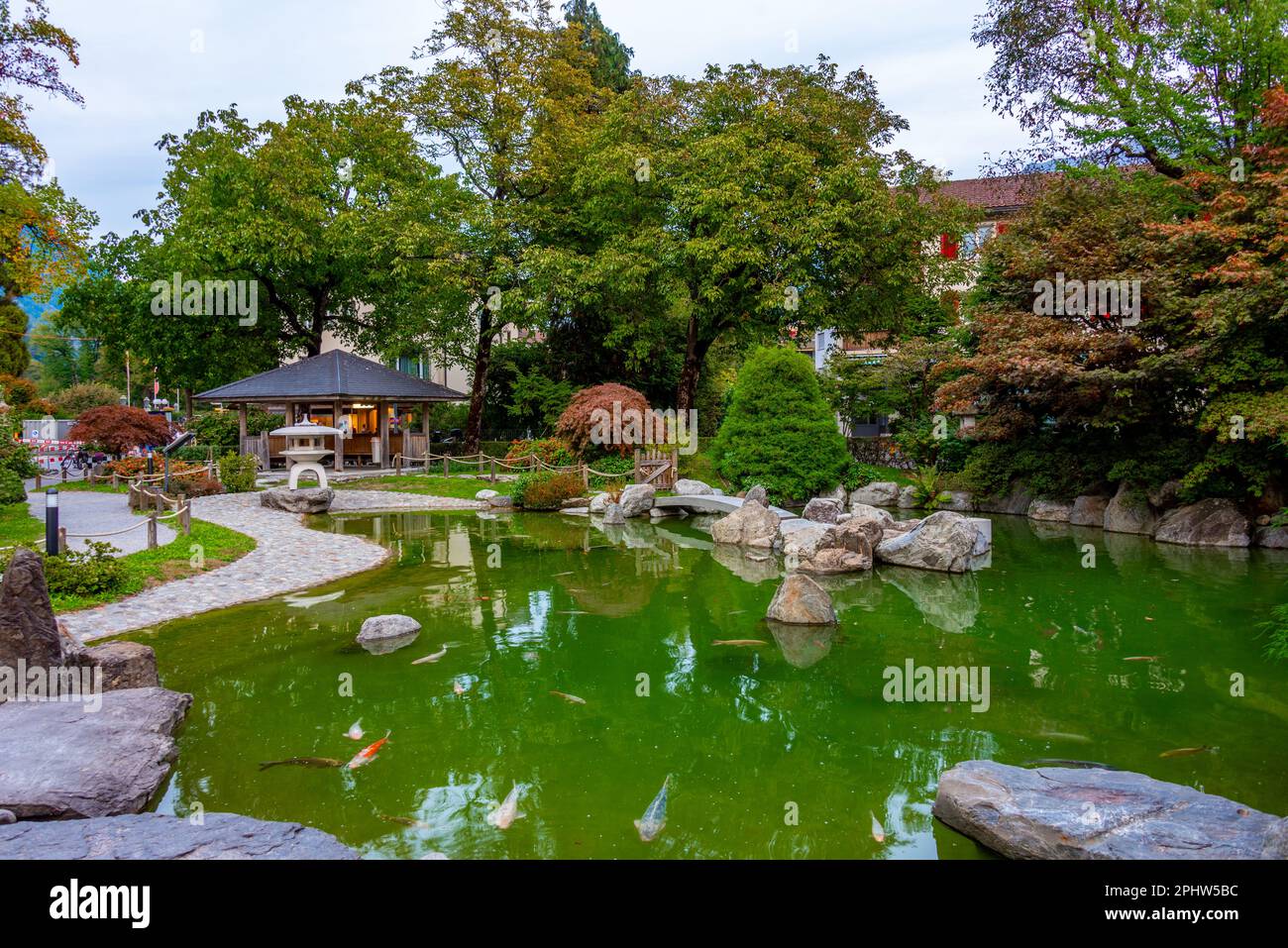 Japanese garden in Swiss town Interlaken Stock Photo Alamy