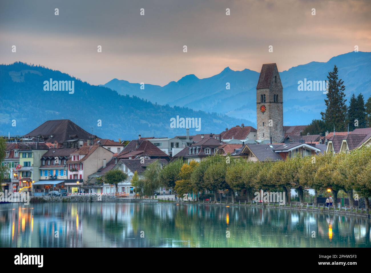 Cityscape of Unterseen in Switzerland. Stock Photo