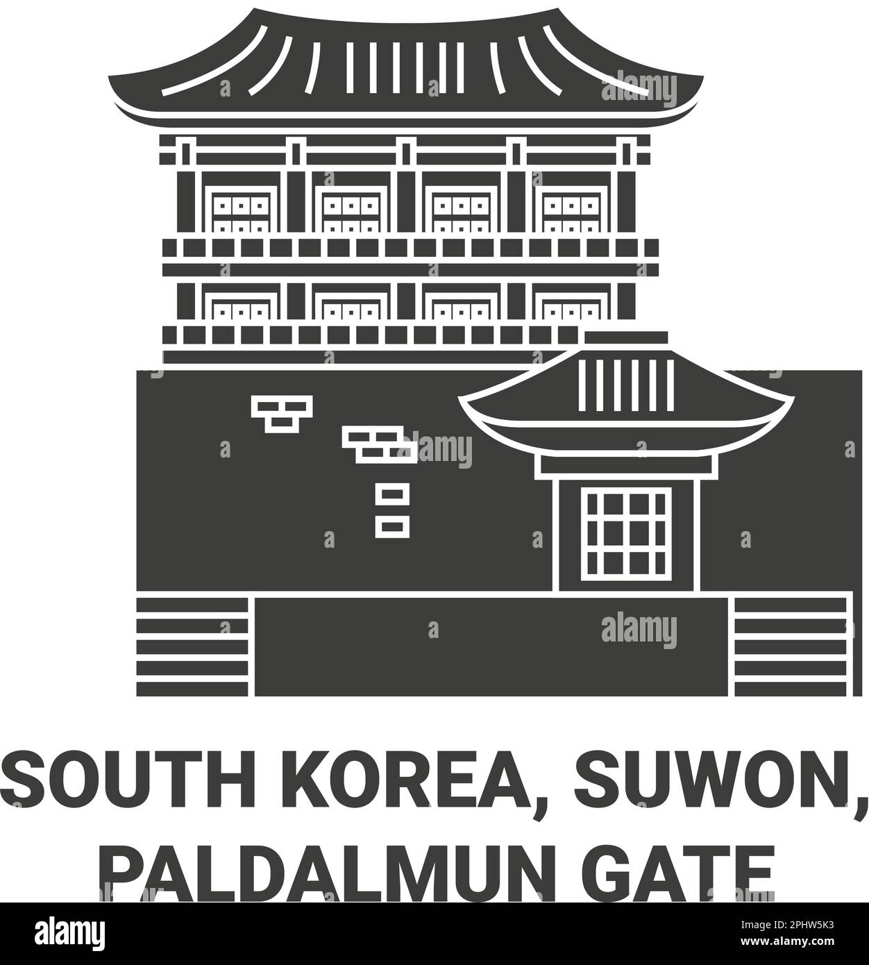 Republic Of Korea, Suwon, Paldalmun Gate travel landmark vector illustration Stock Vector