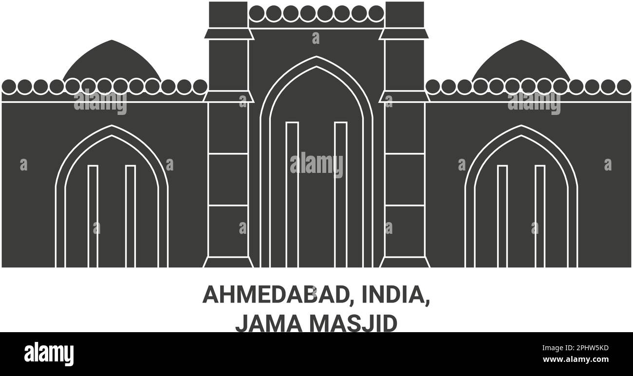 India, Ahmedabad, Jama Masjid, travel landmark vector illustration Stock Vector