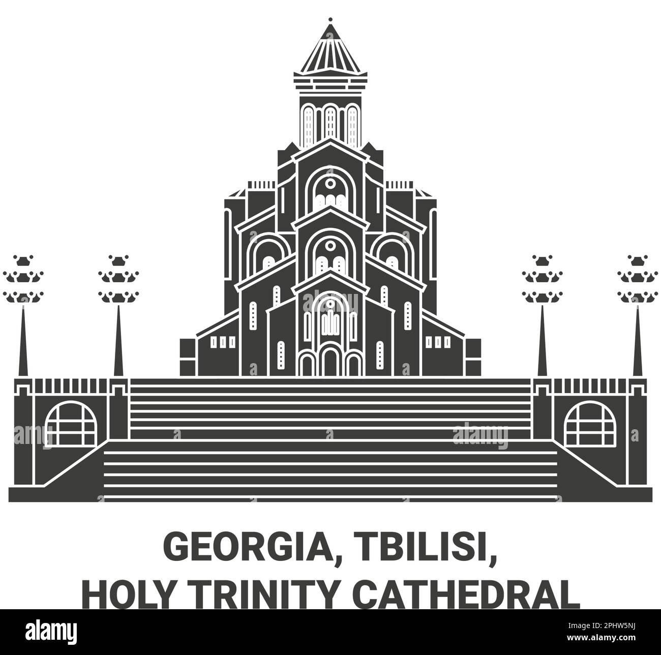 Georgia, Tbilisi, Holy Trinity Cathedral travel landmark vector illustration Stock Vector