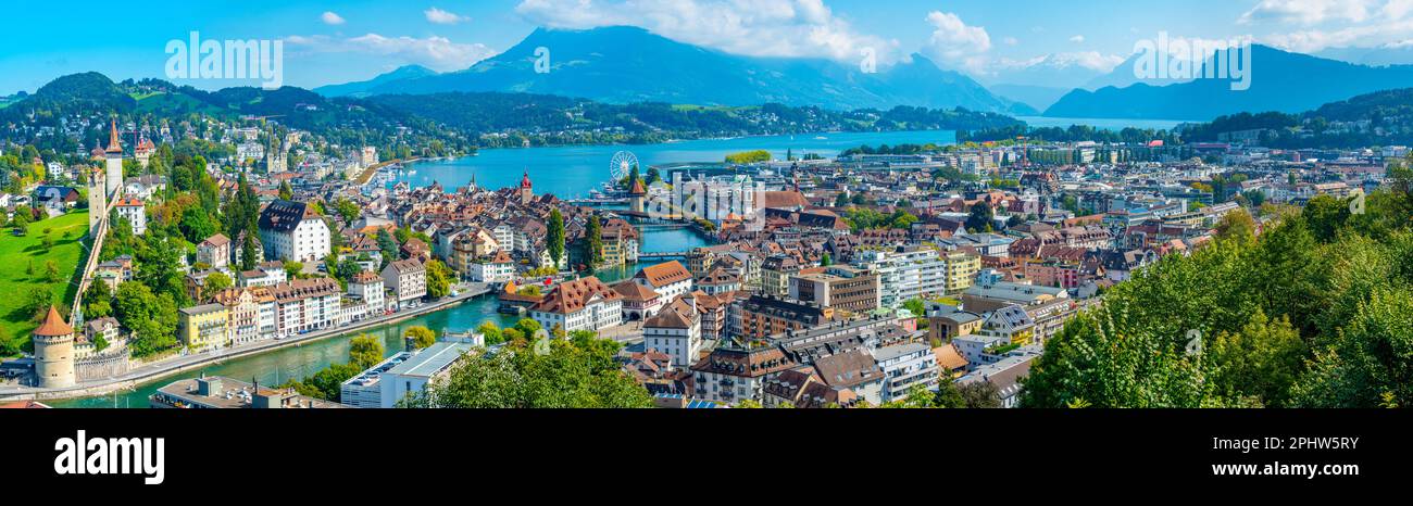 Panorama view of Luzern from Gütsch palace. Stock Photo