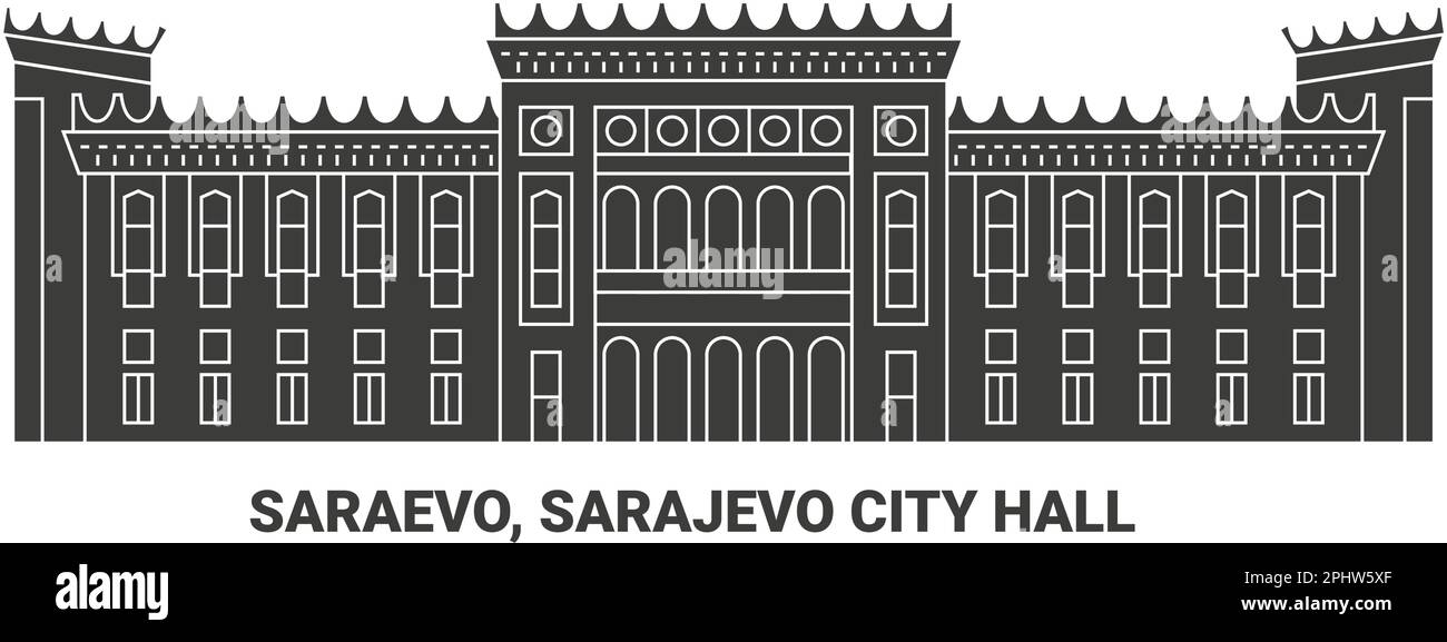 Bosnia And Herzegovina, Sarajevo, Sarajevo City Hall, travel landmark vector illustration Stock Vector