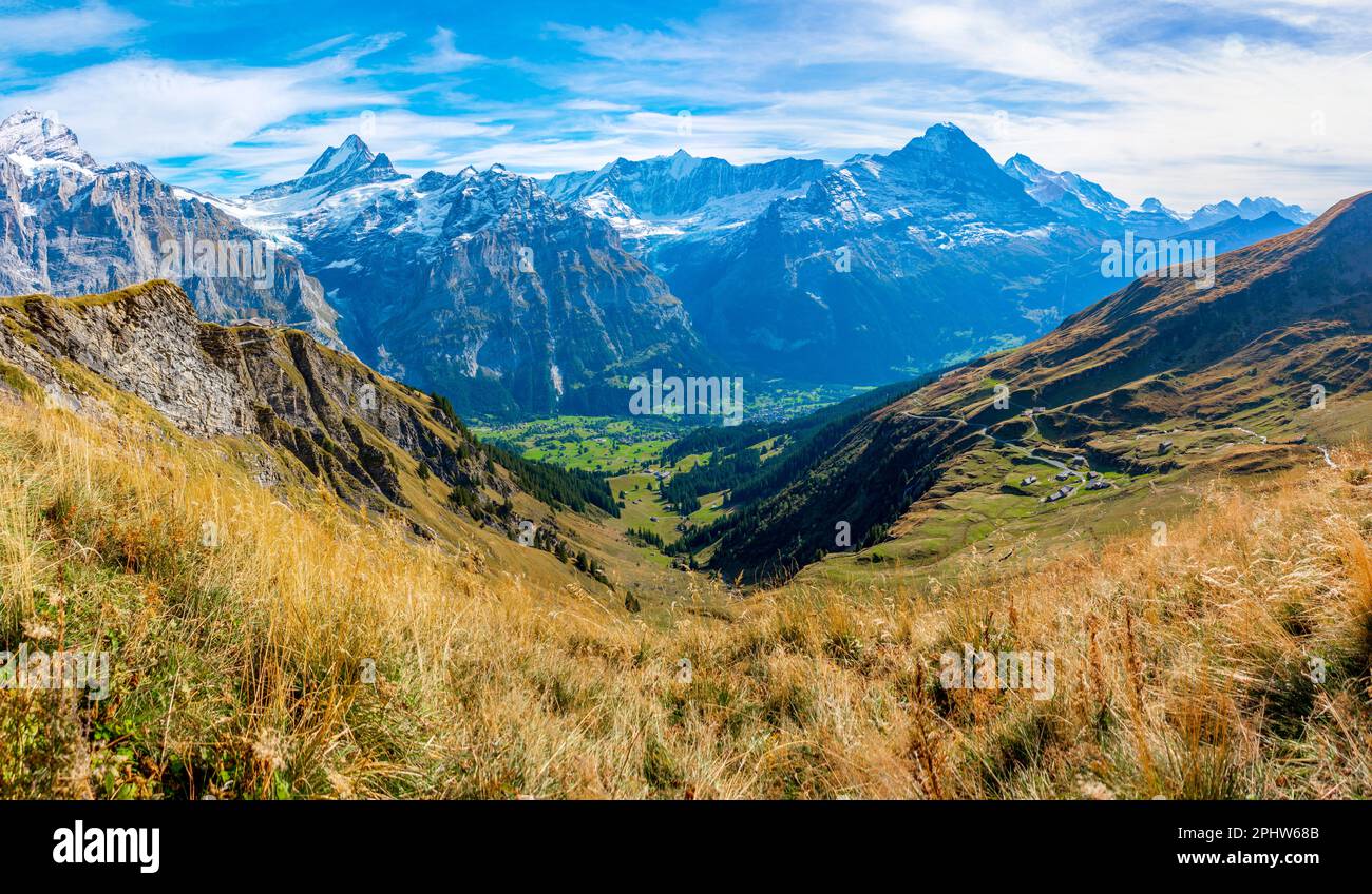 Panorama of the Alps over Grindelwald village in Switzerland Stock ...