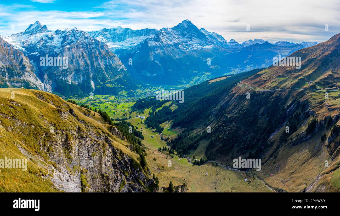 Panorama of the Alps over Grindelwald village in Switzerland Stock ...