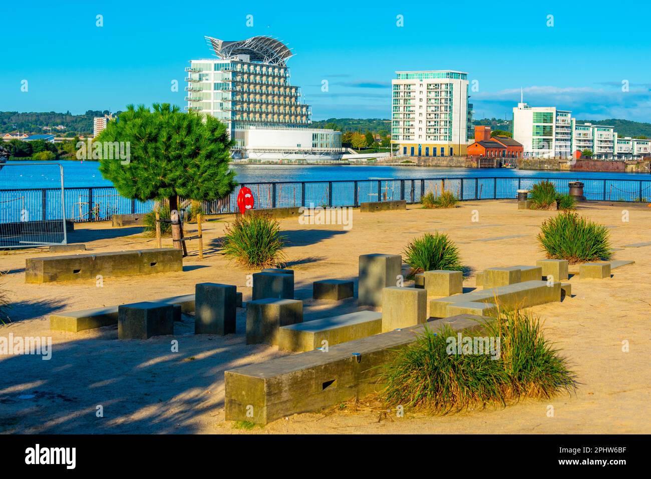 Waterfront of Cardiff bay at Welsh capital Cardiff Stock Photo Alamy