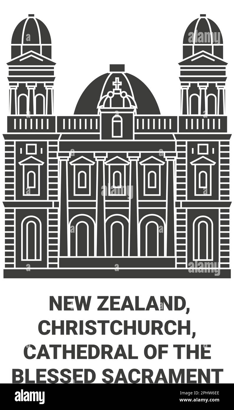 New Zealand, Christchurch,Cathedral Of The Blessed Sacrament travel landmark vector illustration Stock Vector