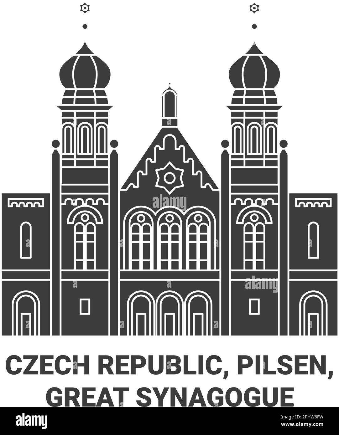 Czech Republic, Pilsen, Great Synagogue travel landmark vector illustration Stock Vector