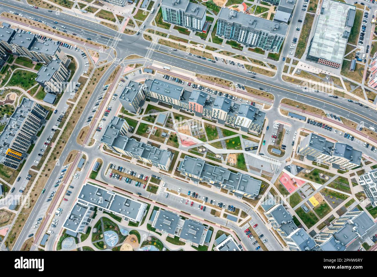 aerial view of new apartment buildings complex. modern urban infrastructure. Stock Photo